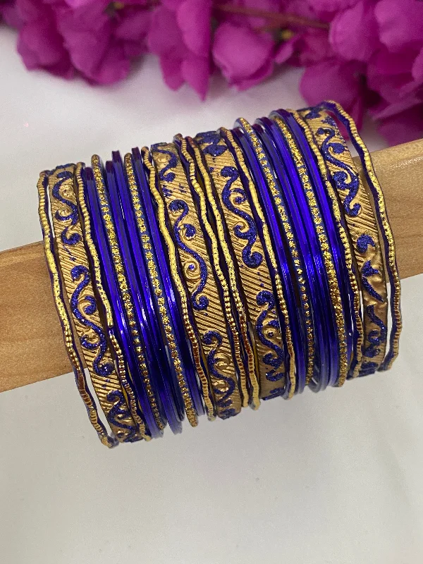 Stylish Gold Bangles-Fancy Wedding Dark Blue Color Shining Two Side Border Designer Bangles