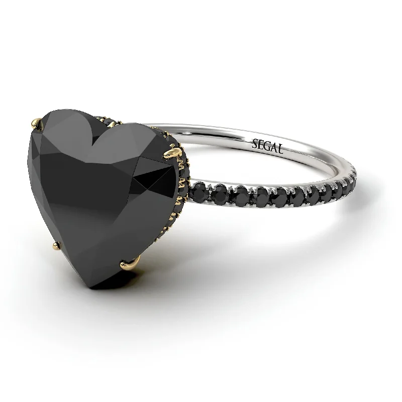 Stackable Silver Ring-Two Tones Heart Shape Black Diamond Ring - Noelle No. 80