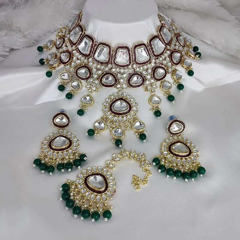 Vintage Crystal Necklace-Manisha Jewellery Gold Plated Kundan Stone And Pearls Meenakari Choker Necklace Set