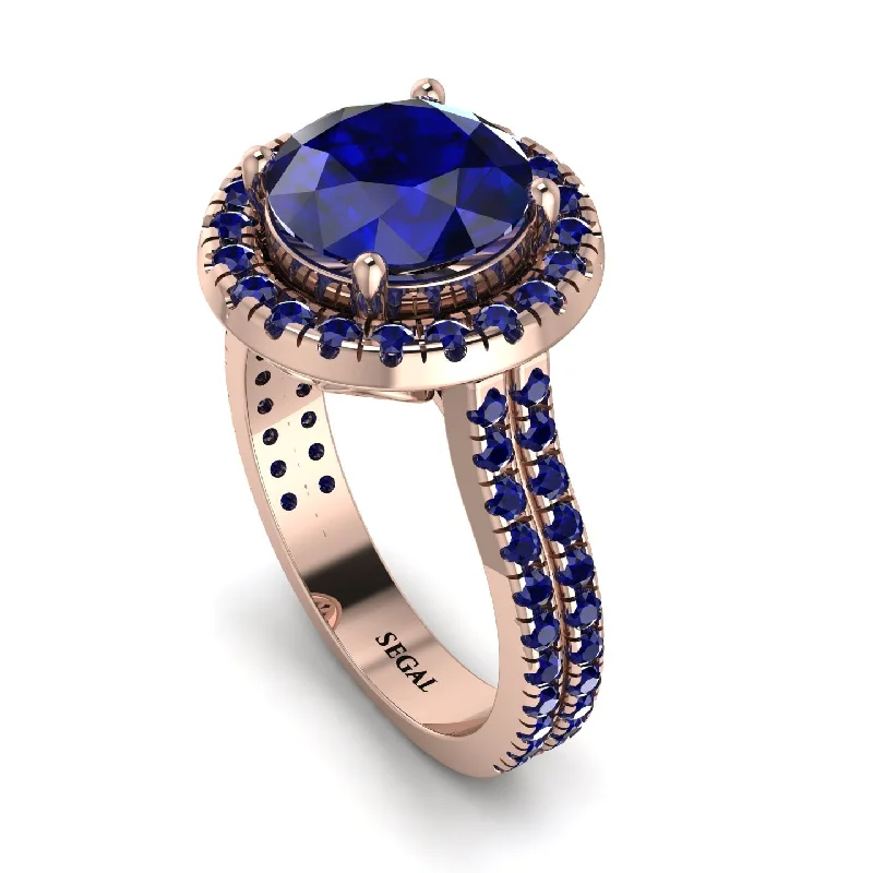 Statement Cocktail Ring-Gorgeous Round Cut Sapphire Pave Double Shank Engagement Ring With Hidden Stone - Ellen No. 74