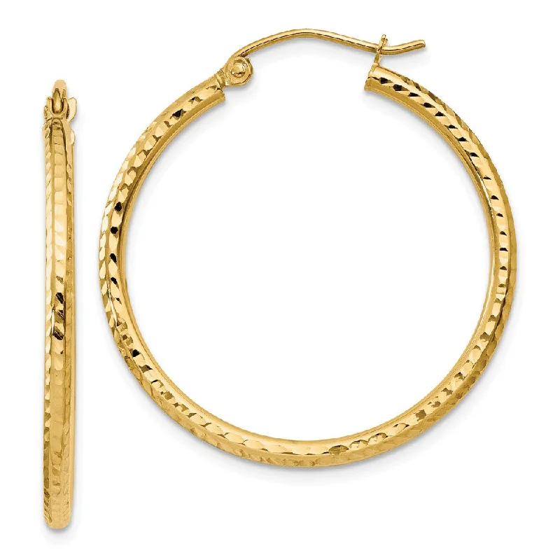 Simple Gold Hoop Earrings-2mm, 14k Yellow Gold Diamond-cut Hoops, 30mm (1 1/8 Inch)