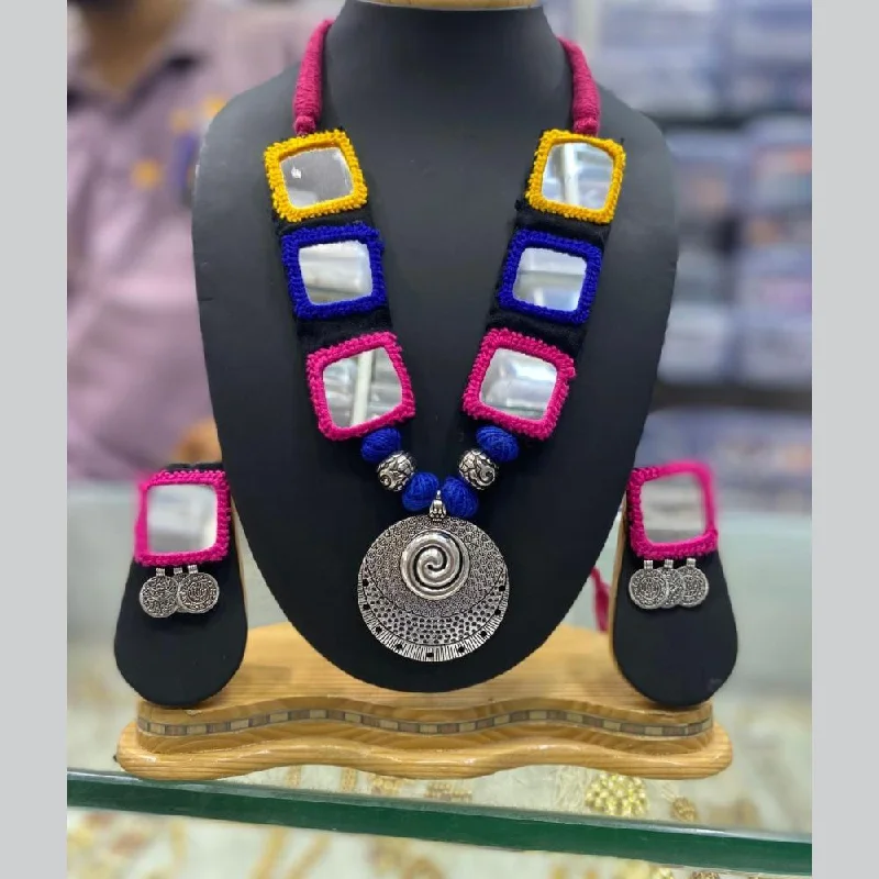 Custom Gold Pendant Necklace-Manisha Jewellery Oxidised Plated Mirror And Ghungroo Necklace Set