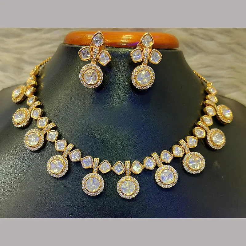 Custom Birthstone Necklace-Jain Jewellers Gold Plated Polki Kundan Stone Necklace Set