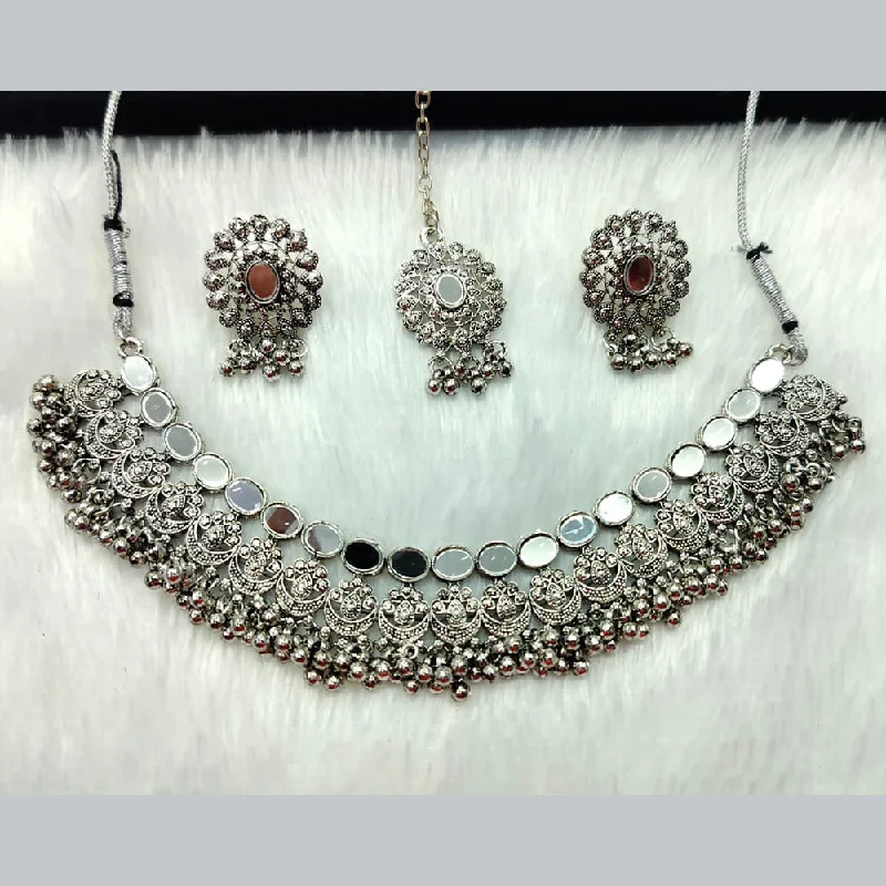 Handcrafted Silver Necklace-Manisha Jewellery Oxidised Plated Mirror Necklace Set