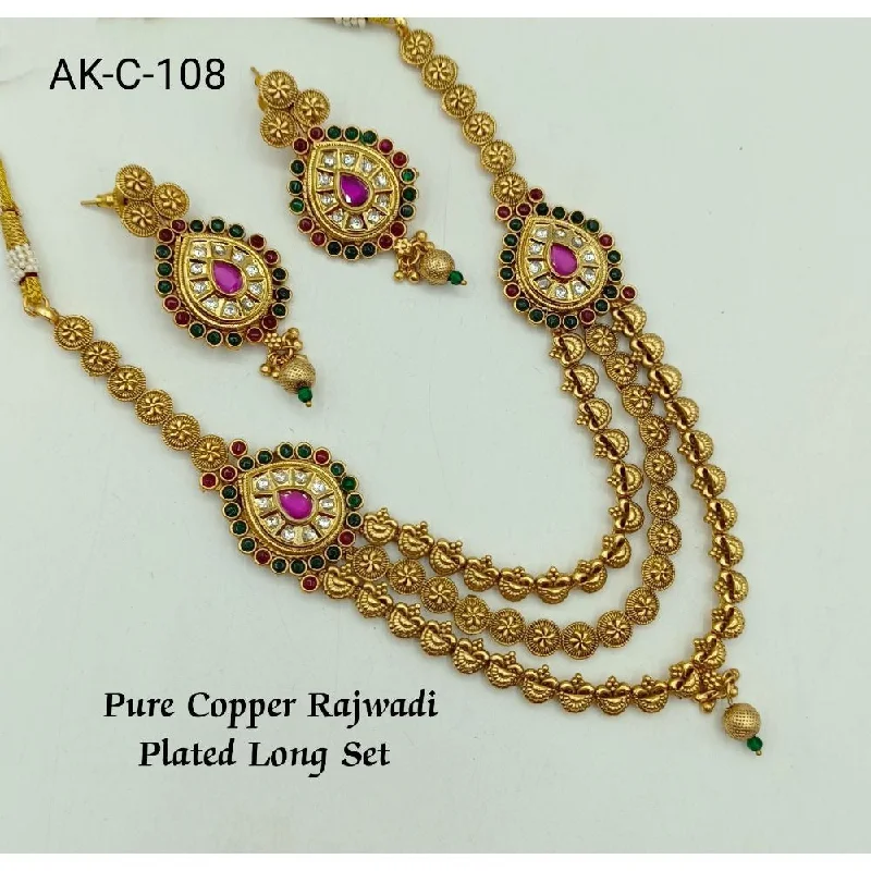 Luxury Gold Necklace-Akruti Collection Copper Plated Long Necklace Set