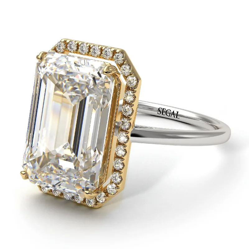 Rose Gold Stackable Ring-Two Tones Halo Emerald Cut Halo Diamond Engagement Ring - Izabella No. 77