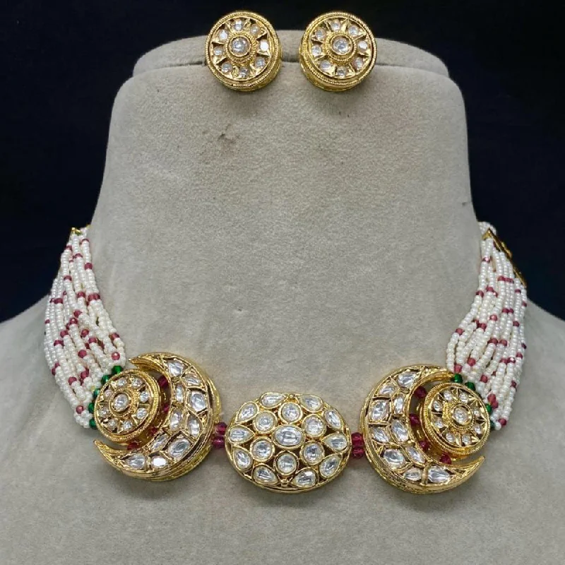 Lightweight Gold Necklace-Royal Kundan Jewellery Gold Plated Crystal Stone Necklace Set (Copy)