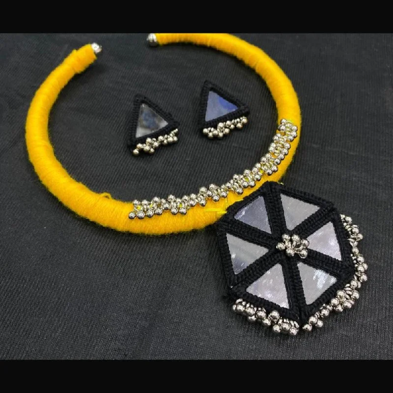 Pearl and Gold Necklace-Manisha Jewellery Oxidised Plated Mirror And Ghungroo Choker Necklace Set