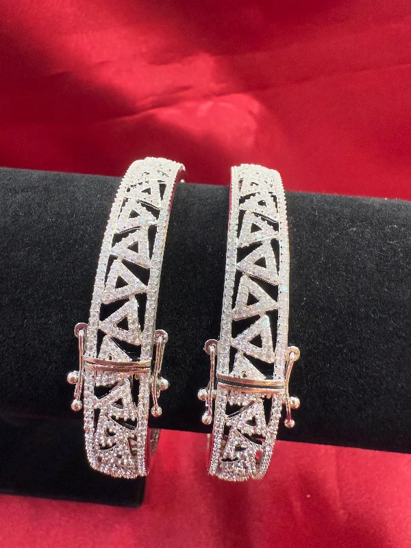 Gold Bangles with Crystals-Fascinating White Color Design American Diamond Bangle Set For Women