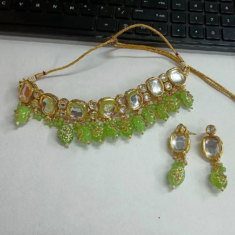 Modern Pendant Necklace-Darshana Jewels Kundan Stone & Beads Gold Plated Necklace Set