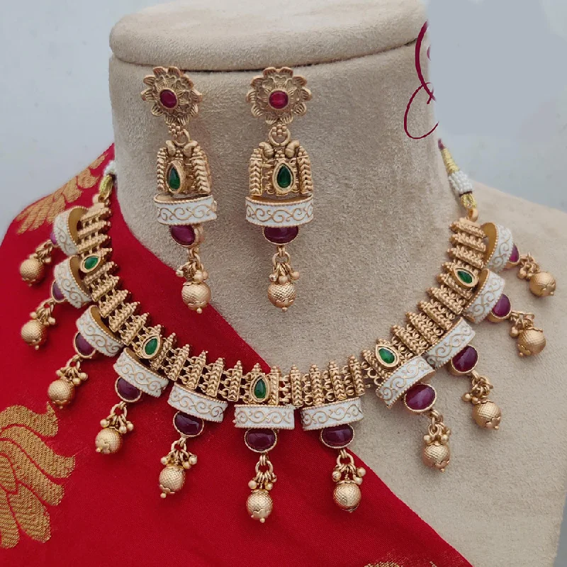 High-End Gold Necklace-Jewel Addiction Copper Rajwadi Finish Pota Stone Necklace Set