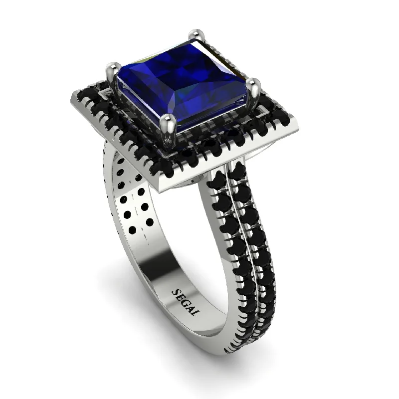 Luxury White Gold Ring-Gorgeous Princess Cut Sapphire Pave Double Shank Engagement Ring With Hidden Stone - Margot No. 45