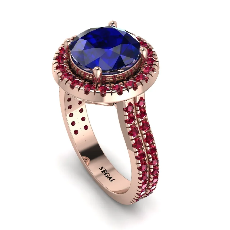 Vintage Silver Ring-Gorgeous Round Cut Sapphire Pave Double Shank Engagement Ring With Hidden Stone - Ellen No. 59