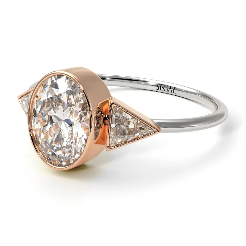 Luxury Gold Engagement Ring-Two Tones Geometrical Bezel Diamond Ring - Trinity No. 78