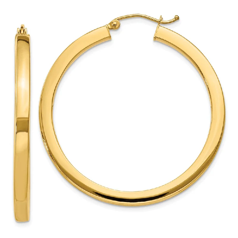 Drop Crystal Earrings-3mm, 14k Yellow Gold Square Tube Round Hoop Earrings, 40mm (1 1/2 In)