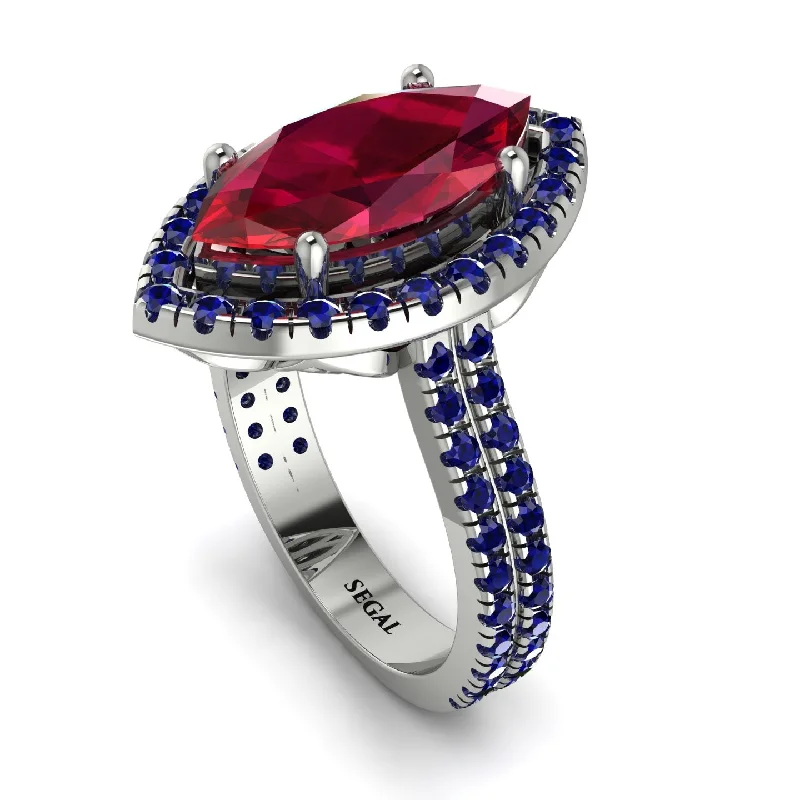 Simple Silver Ring-Gorgeous Marquise Cut Ruby Pave Double Shank Engagement Ring With Hidden Stone - Miriam No. 72