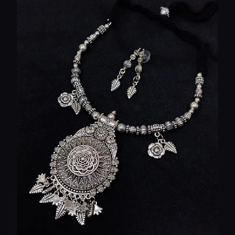 Silver and Pearl Necklace-SNERA Oxidised Plated Navratri Special Necklace Set