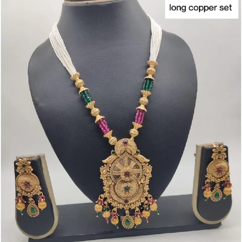 Round Gemstone Necklace-Akruti Collection Copper Plated Pota Stone Long Necklace Set