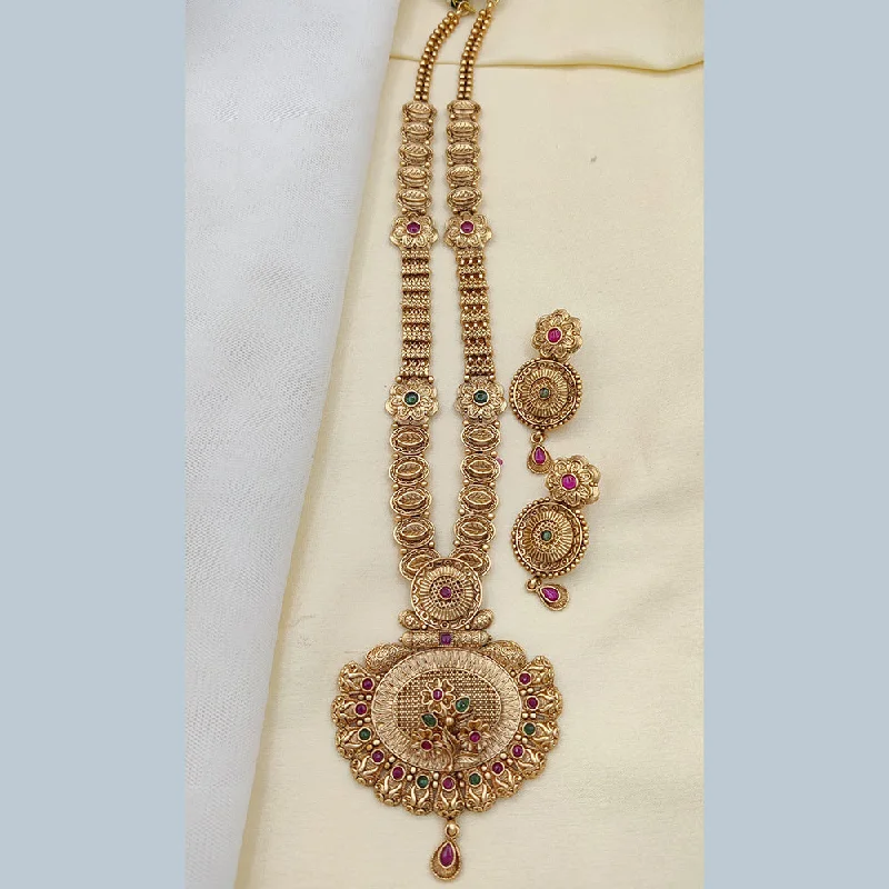 Unique Personalized Necklace-Jewel Addiction Copper Rajwadi Finish Pota Stone Long Necklace Set