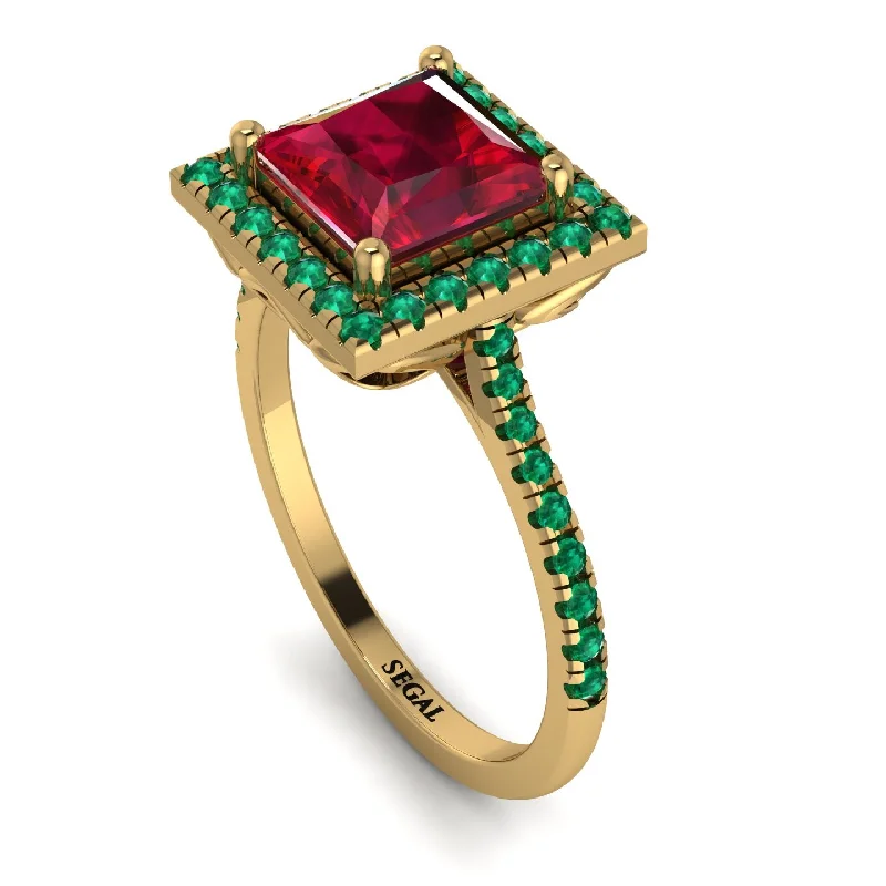 Elegant Gemstone Ring-Gorgeous Princess Cut Ruby Pave Engagement Ring With Hidden Stone - Margot No. 25