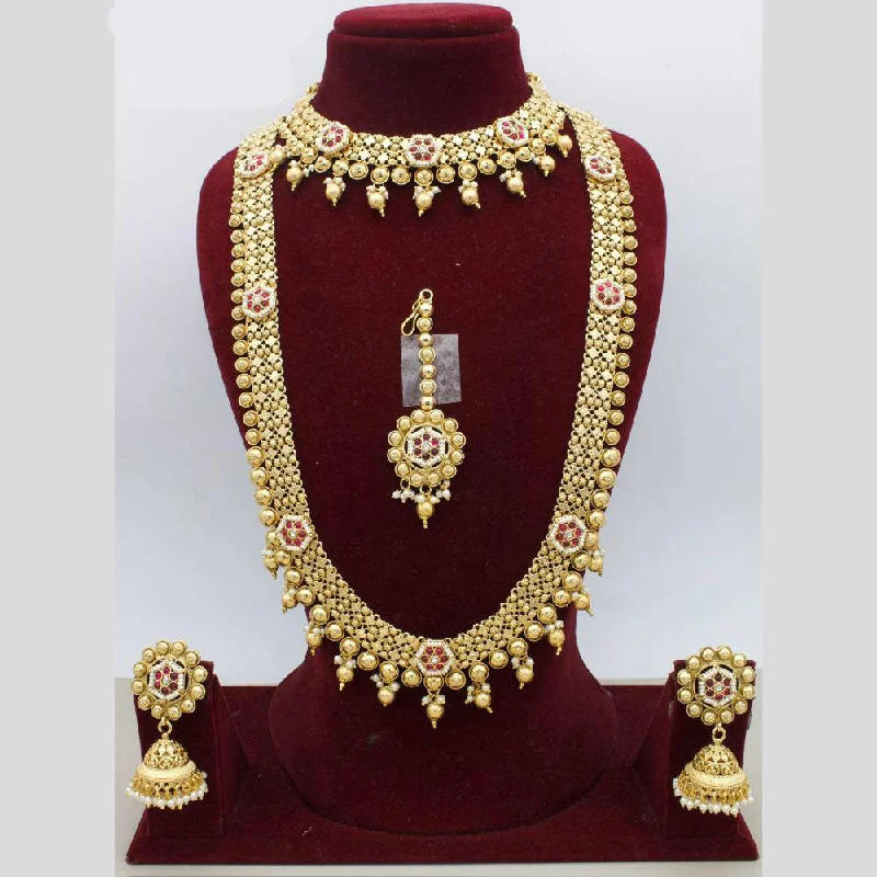 Long Statement Necklace-Manisha Jewellery Pota Stone And Perals Double Necklace Set