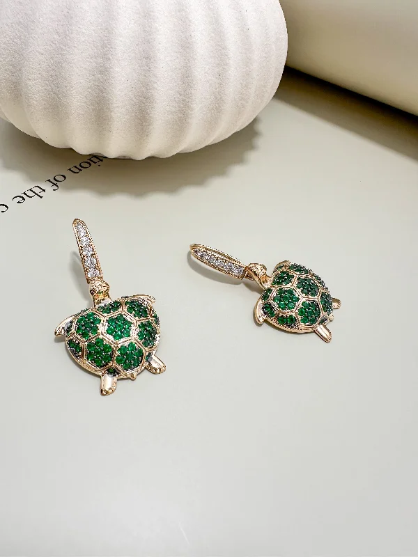 Silver Hoop Earrings-Velani Jewelry Emerald Voyage Turtle Earrings