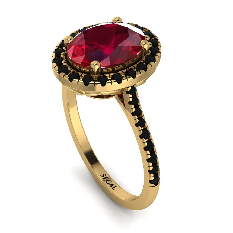 Custom Name Ring-Gorgeous Oval Cut Ruby Pave Engagement Ring With Hidden Stone - Phoebe No. 40