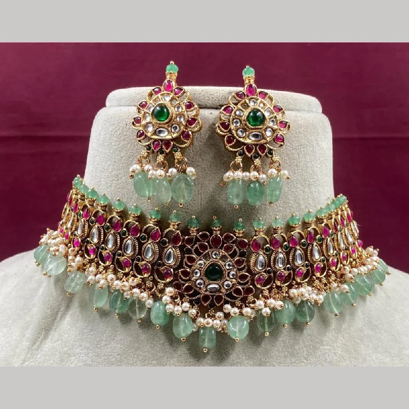 Bridal Wedding Necklace-Royal Kundan Jewellery Pota Kundan Stone Necklace Set