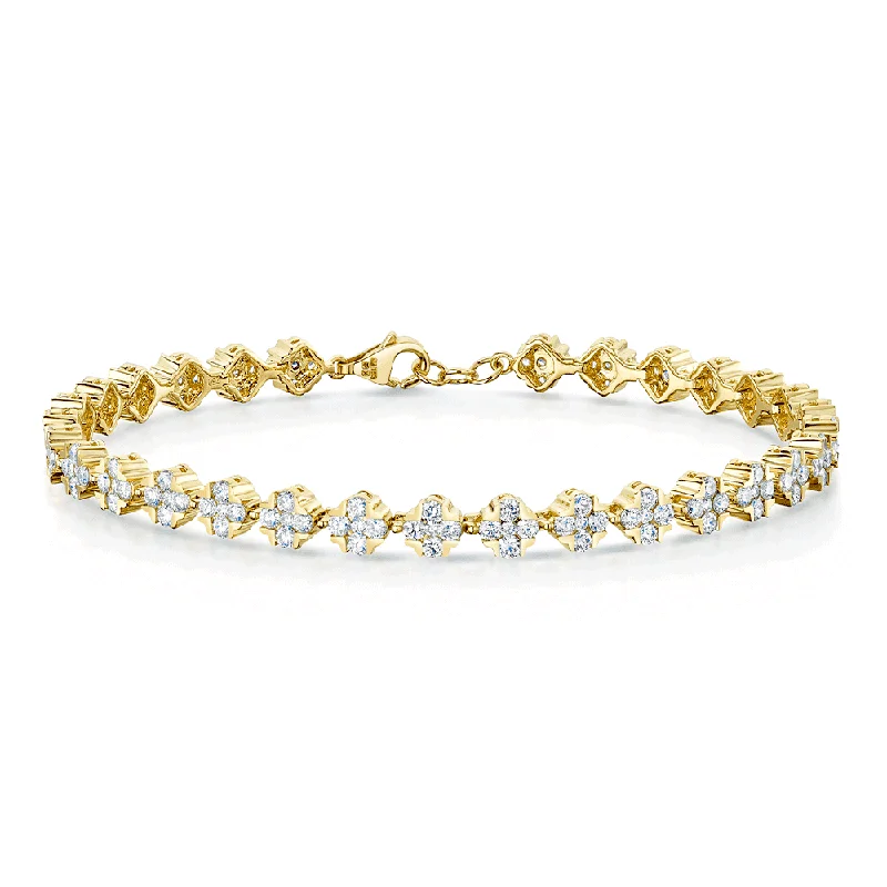 Tennis Bracelets with Sapphires-18ct Yellow Gold Round Brilliant Cut Diamond Set Cluster Bracelet