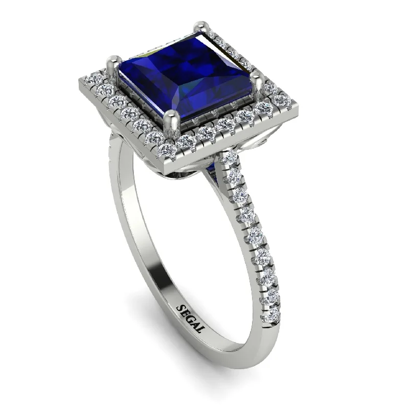 Elegant Diamond Wedding Ring-Gorgeous Princess Cut Sapphire Pave Engagement Ring With Hidden Stone - Margot No. 15