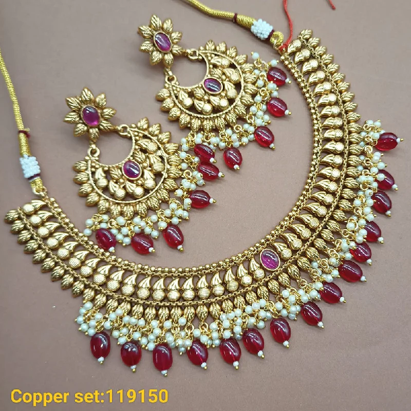 Gold Necklace with Gemstones-Padmawati Bangles Copper Gold Plated Necklace Set