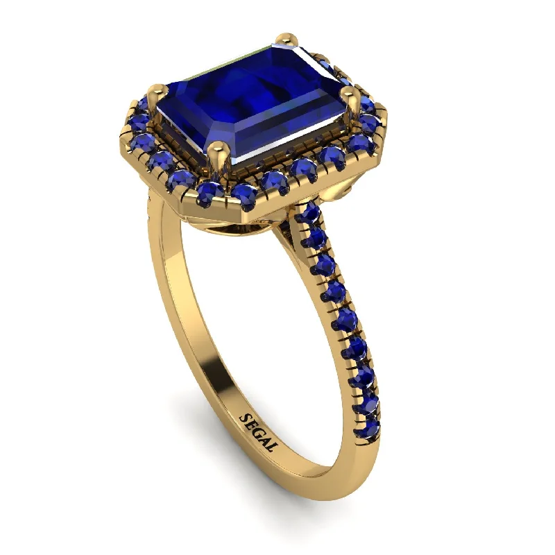 Beautiful Emerald Ring-Gorgeous Emerald Cut Sapphire Pave Engagement Ring With Hidden Stone - Veronica No. 73