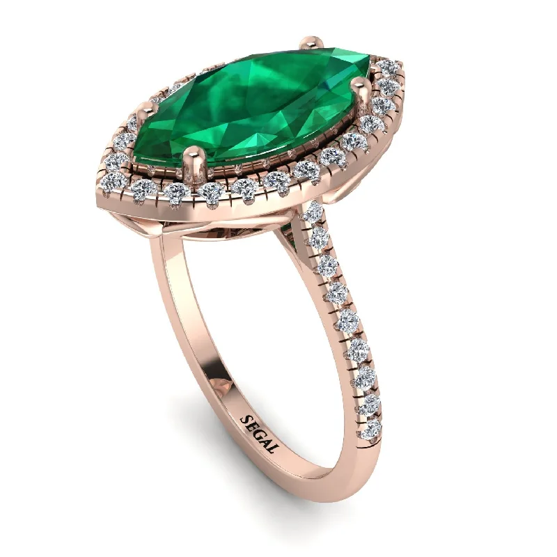 Gemstone Promise Ring-Gorgeous Marquise Cut Emerald Pave Engagement Ring With Hidden Stone - Miriam No. 5