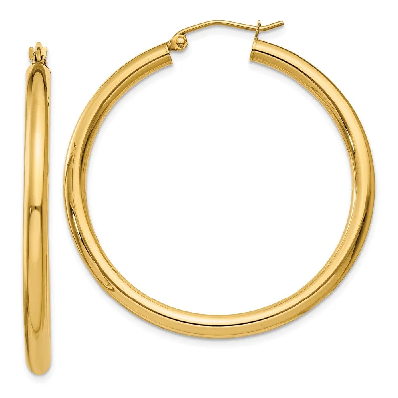 Elegant Gemstone Earrings-3mm, 14k Yellow Gold Classic Round Hoop Earrings, 40mm (1 1/2 Inch)