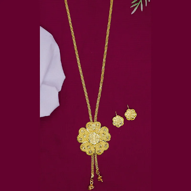 Silver Rope Necklace-Mahavir Gold Plated Long Necklace Set