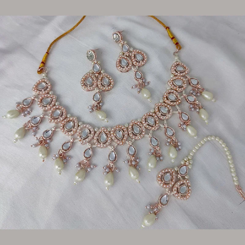 Elegant CZ Necklace-Lucentarts Jewellery Gold Plated Kundan Stone And Pearl Necklaces Set