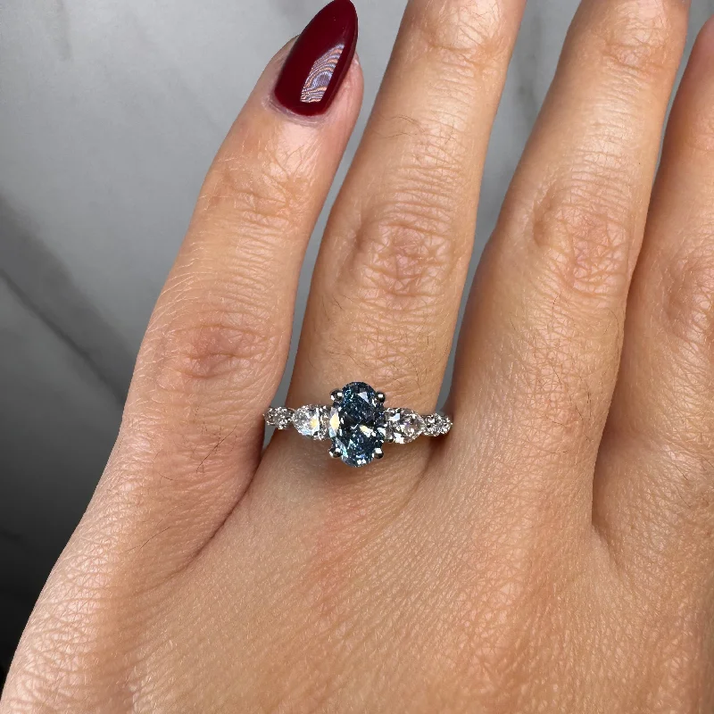 Custom Gemstone Engagement Ring-"Kade" Oval Cut Aquamarine Diamond Shoulder Engagement Ring DSOC14