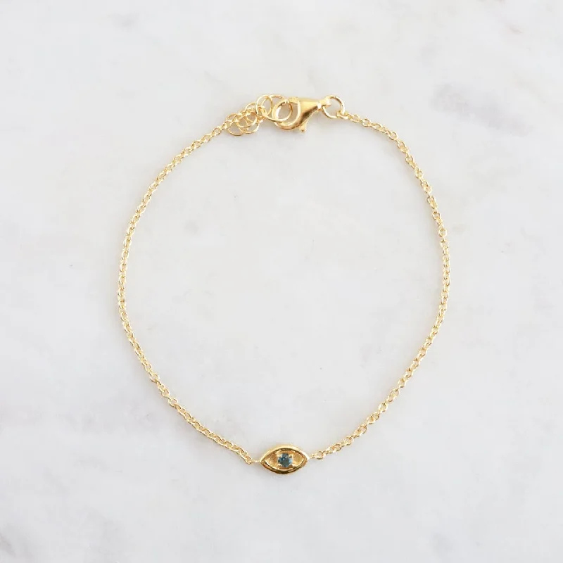 Simple Crystal Bracelets-Gold Vermeil Evil Eye with London Blue Topaz Bracelet