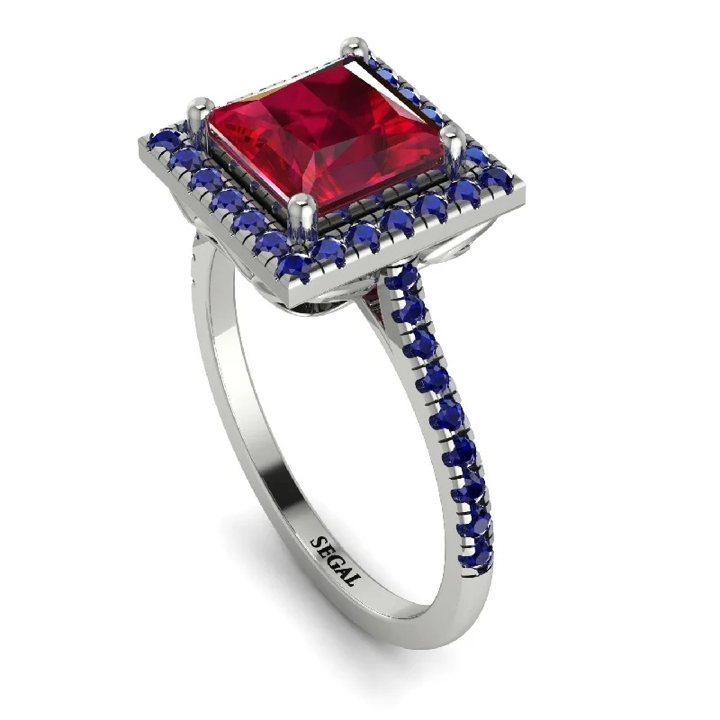 Modern Cocktail Diamond Ring-Gorgeous Princess Cut Ruby Pave Engagement Ring With Hidden Stone - Margot No. 72