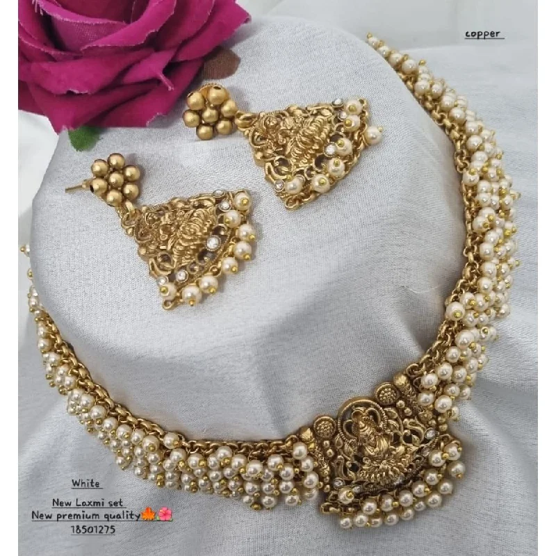 Fancy Choker Necklace-Akruti Collection Copper Gold Plated Pearl Necklace Set