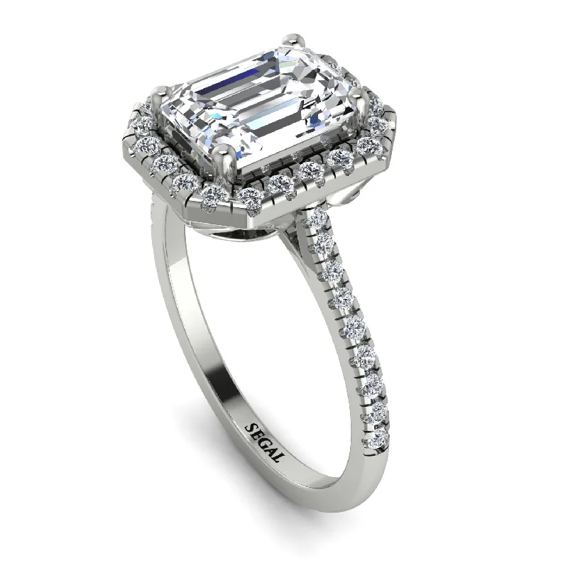 Sapphire Engagement Ring-Gorgeous Emerald Cut Diamond Pave Engagement Ring With Hidden Stone - Veronica No. 3