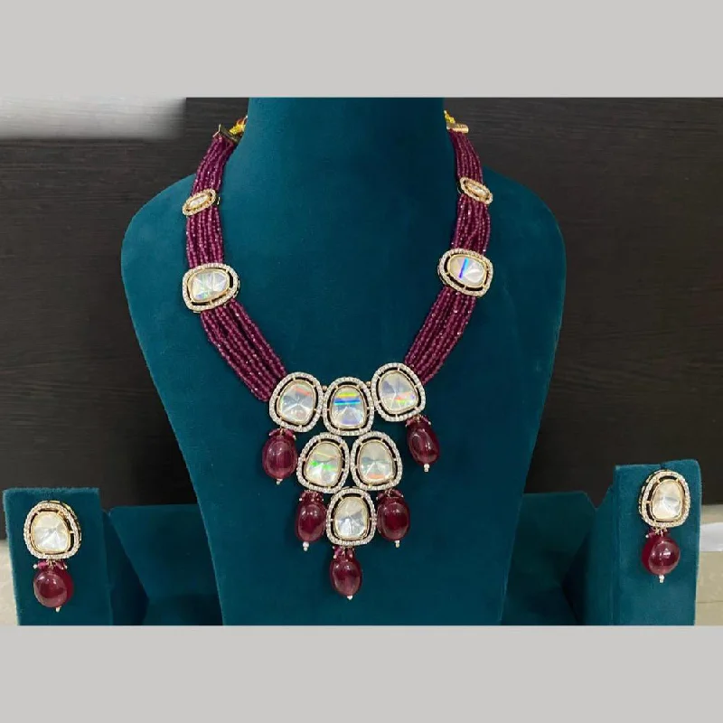 Wedding Bridal Necklace-Royal Kundan Jewellery Gold Plated Kundan Stone Necklace Set