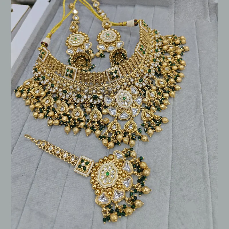 Colorful Necklace with Gemstones-JCM Gold Plated Kundan Stone And Pearls Choker Necklace Set