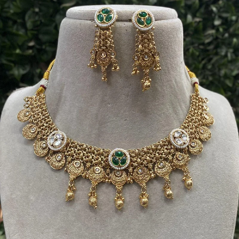 Blue Sapphire Necklace-Amoliya Jewels Gold Plated Polki Kundan Stone Necklace Set