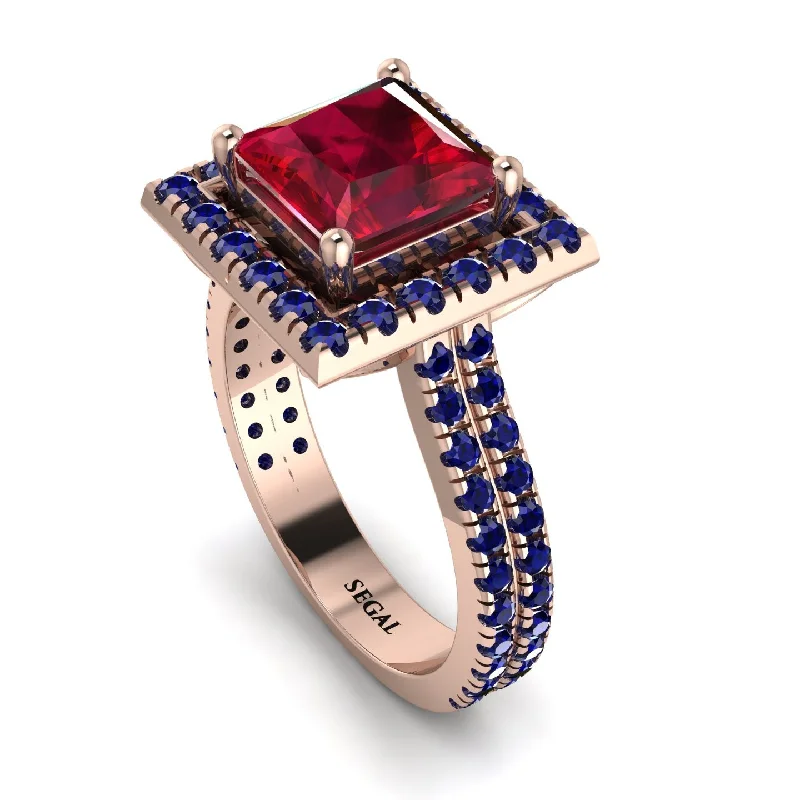 Simple Promise Ring-Gorgeous Princess Cut Ruby Pave Double Shank Engagement Ring With Hidden Stone - Margot No. 71