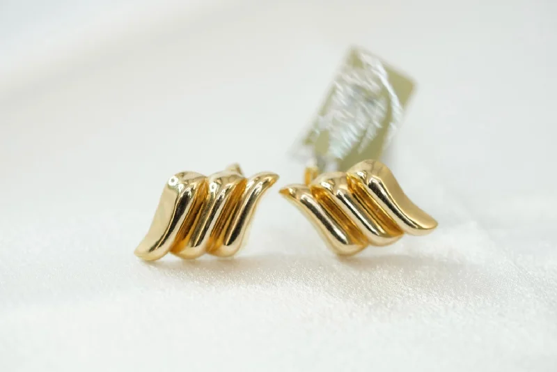 Layered Gemstone Earrings-14k Three Waves Clip Earrings