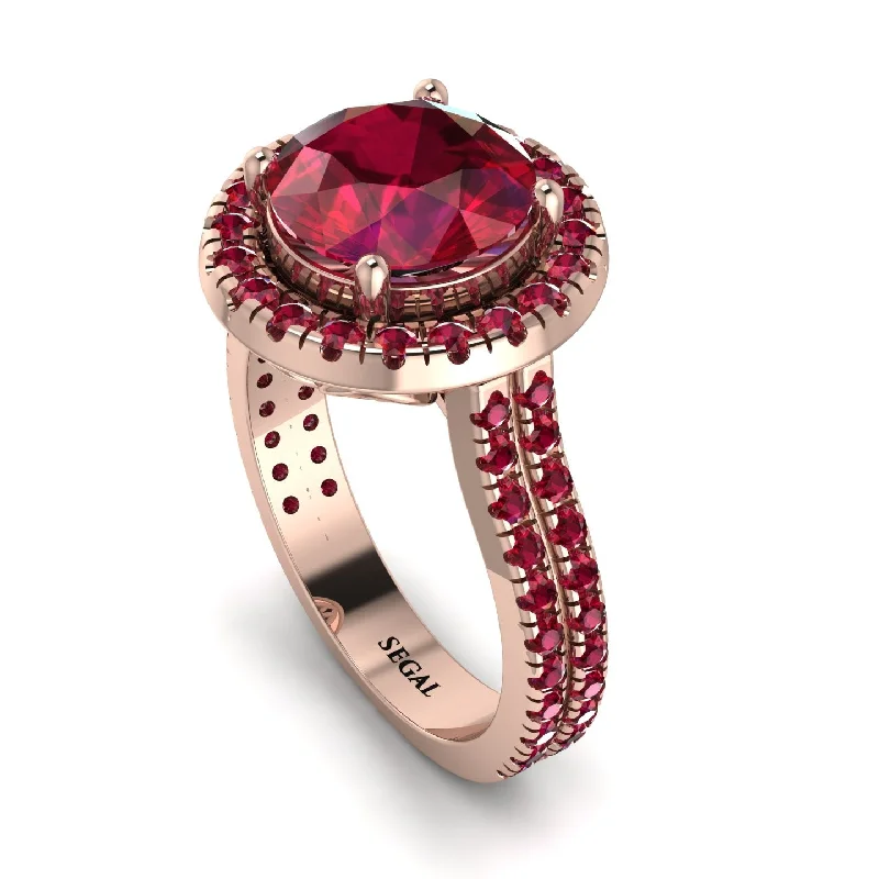 Luxury Wedding Band-Gorgeous Round Cut Ruby Pave Double Shank Engagement Ring With Hidden Stone - Ellen No. 56