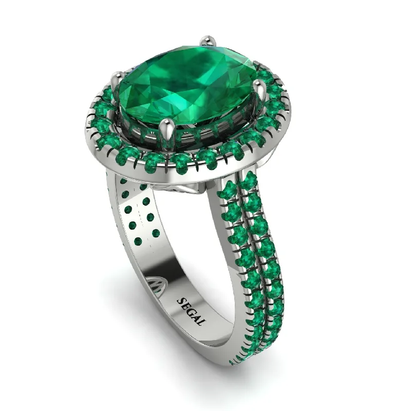 Birthstone Ring for Mom-Gorgeous Oval Cut Emerald Pave Double Shank Engagement Ring With Hidden Stone - Phoebe No. 21