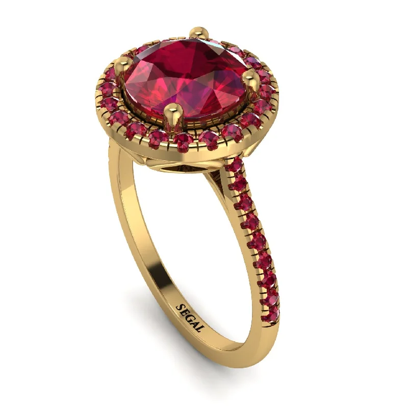 Sapphire Engagement Ring-Gorgeous Round Cut Ruby Pave Engagement Ring With Hidden Stone - Ellen No. 55