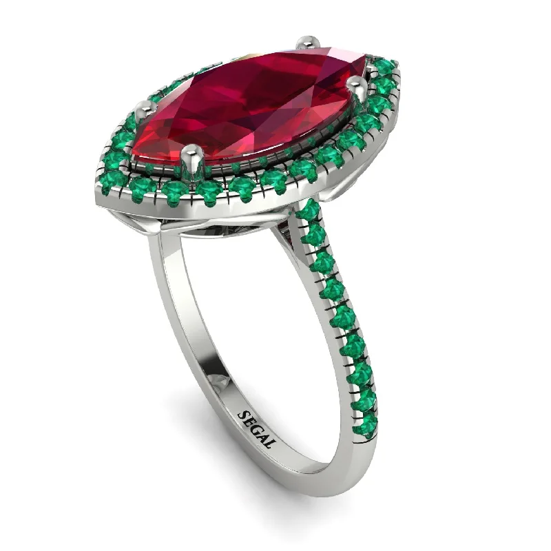 Boho Chic Ring-Gorgeous Marquise Cut Ruby Pave Engagement Ring With Hidden Stone - Miriam No. 27